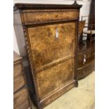 A 19th century French marquetry inlaid burr walnut secretaire à abbatant, width 104cm depth 52cm