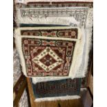 A Persian silk prayer rug and six other Eastern mats, largest 80 x 60cm (7)