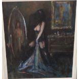 Ken Moroney (1949-2018), oil on card, 'The dressing mirror', signed, 60 x 50cm