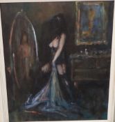 Ken Moroney (1949-2018), oil on card, 'The dressing mirror', signed, 60 x 50cm