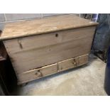 A 19th century pine mule chest, width 100cm depth 50cm height 69cm