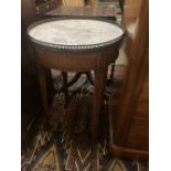 A French circular marble top table, diameter 48cm height 74cm (a.f.)