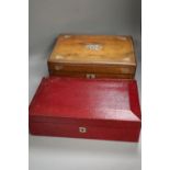 A Victorian ivory inlaid rosewood sewing box, width 30cm depth 22cm height 13cm, and a late