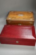 A Victorian ivory inlaid rosewood sewing box, width 30cm depth 22cm height 13cm, and a late