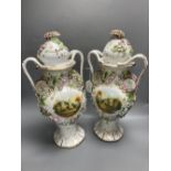A pair of Coalbrookdale style lidded vases, overall height 43cm
