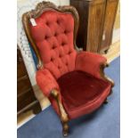 A reproduction Victorian style armchair