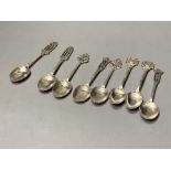 Three assorted pairs of George V Arts & Crafts silver coffee spoons, by Sybil Dunlop, London, 1924/