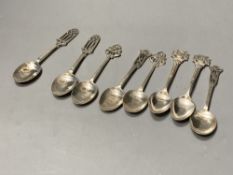 Three assorted pairs of George V Arts & Crafts silver coffee spoons, by Sybil Dunlop, London, 1924/