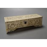 A 19th century Chinese ivory box, with finely carved and pierced detail, 18.5cm