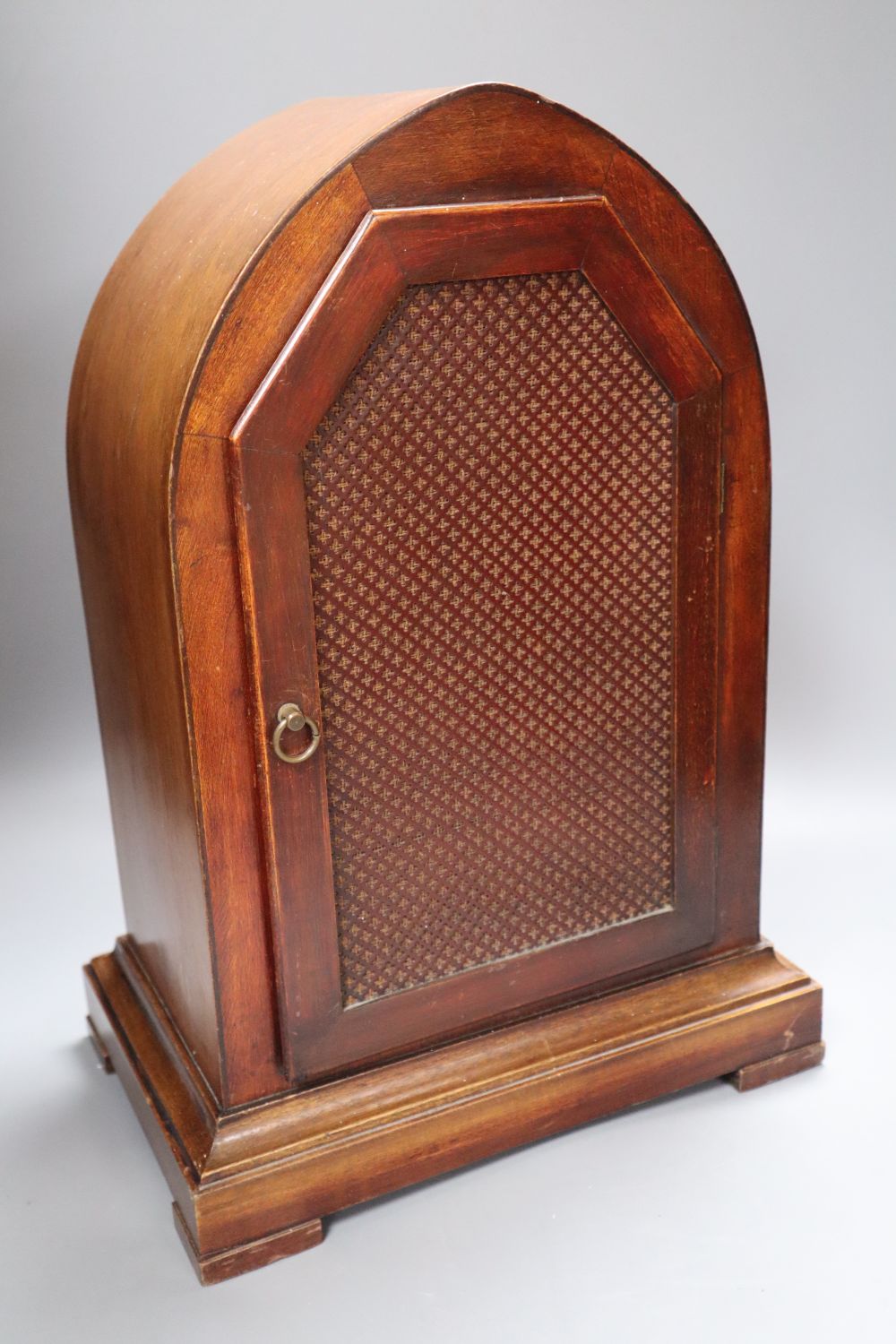 A Victorian mahogany and cut brass chiming lancet mantel clock, 6 inch silvered dial and French - Image 2 of 3