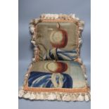 A pair of Aubusson cushions with tassel edging, 38 x 40cm