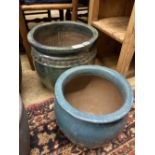 Two glazed earthenware garden planters, largest diameter 37cm