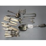 Six pairs of George V mother of pearl handled silver fruit eaters, Sheffield, 1933 (a.f.), A William