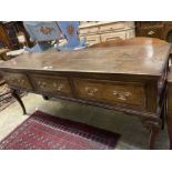 A mid 18th century oak low dresser, width 188cm depth 49cm height 83cm