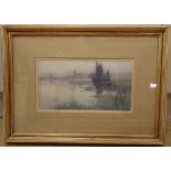 Carleton Grant RBA (1860-1930), watercolour, Sailing ship on a misty estuary, signed and dated '