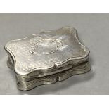 A Victorian engine turned silver vinaigrette, maker's mark rubbed, Birmingham, 1858, 27mm.CONDITION: