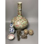 A 19th century Chinese blue and white jar and cover, a 19th century celadon vase, a pair of small
