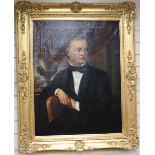 Victorian School, oil on canvas, Half length portrait of a seated gentleman, with urn and gardens