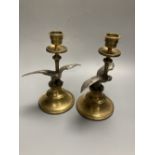 A pair of brass and spelter eagle candlesticks, height 19cm