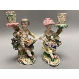 A pair of Minton figural candlesticks, c.1835, height 14cm, in Meissen style
