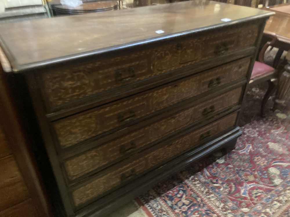 An 18th century Dutch marquetry inlaid walnut chest, width 136cm depth 56cm height 101cm