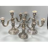 An early 20th century German 925 standard four branch, five light candelabrum, 23.3cm, weighted? and