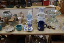 Assorted ceramics and glass, including a pair of Gustavsberg Argenta planters, 33cm diameter (30)