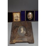 Three framed photographic miniatures, one hand coloured