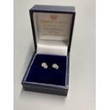 A pair of modern white metal (stamped 750) and small seven stone diamond cluster ear studs, 5mm,