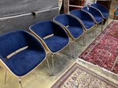 A set of six Hulsta D5 bentwood and blue suede dining chairs, width 58cm depth 58cm height 75cm