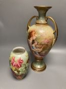 A Crown Staffordshire baluster vase painted with various grapes, the base titled Painted at