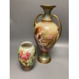 A Crown Staffordshire baluster vase painted with various grapes, the base titled Painted at