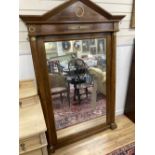 An Empire style mahogany gilt metal mounted overmantel mirror, width 125cm height 190cm