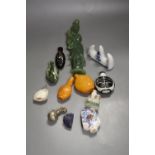 Snuff bottles and hardstone figure, 23cm