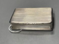 A George IV ribbed silver rectangular snuff box, RD, London, 1827, with engraved inscription to