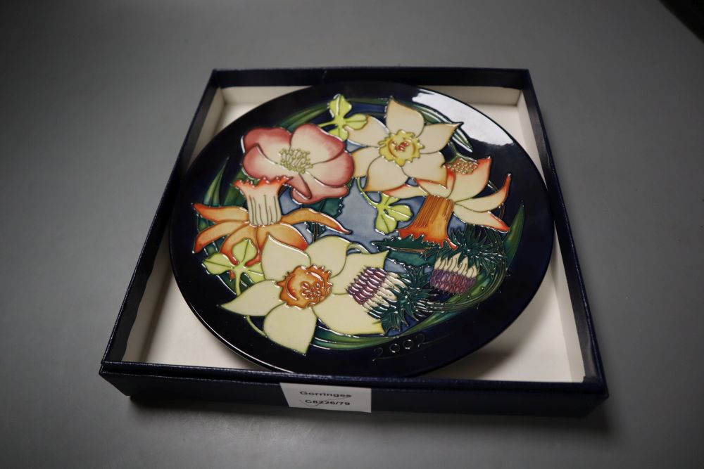 A Moorcroft Elizabeth II Golden jubilee 2002 plate, tube lined with flowers of the British Isles, - Image 2 of 2