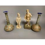 A Royal Worcester figure, an Ernst Wahliss Vienna figurine, and a pair of Doulton vases, tallest