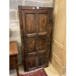 An 18th century panelled oak cupboard, width 74cm depth 30cm height 166cm