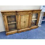 A Victorian walnut breakfront side cabinet, width 176cm, depth 34cm, height 105cmCONDITION: Circa