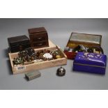 A group of costume jewellery, watches, small boxes and cases