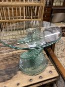 A contemporary circular glass occasional table, diameter 60cm height 50cm