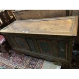 A Swiss 1813 painted coffer, width 152cm depth 59cm height 79cm