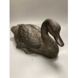 A bronze duck, width 38cm