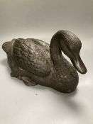 A bronze duck, width 38cm