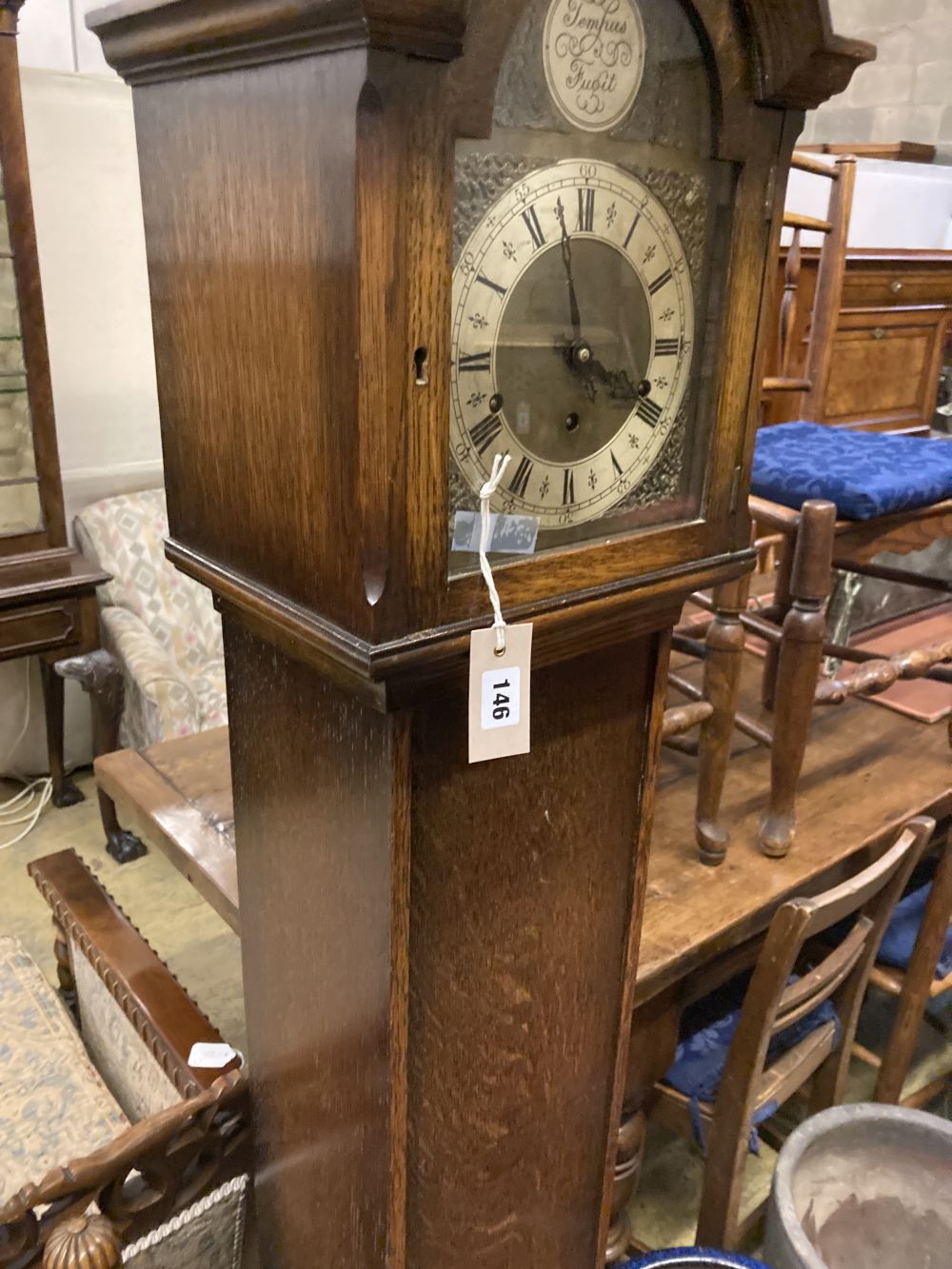 A 1930's oak cased eight day striking and chiming longcase clock, height 169cm - Image 4 of 4