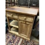 A pine low cupboard, width 82cm depth 50cm height 87cm