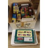 A collection of sixteen Matchbox die cast buses and other vehicles, many with original boxes