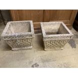 A pair of reconstituted stone square planters, by The Cotswold Studio Ltd, 30 x 30cm height 25cm
