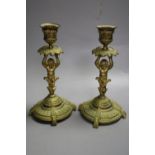 A pair of ormolu figural candlesticks, 20cm