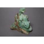 A Chinese jadeite carving of a toad and a serpent, 7.1cm high, with glass and lapis lazuli inset